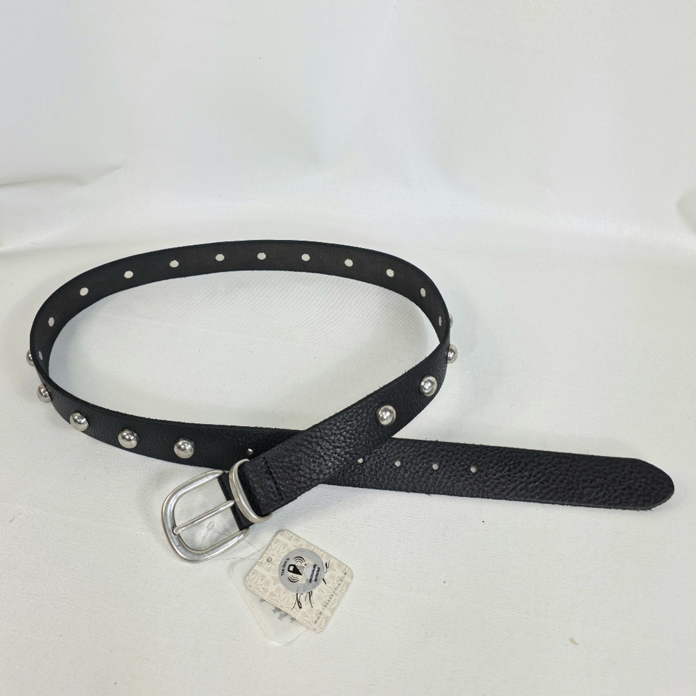 Free People Rhodes Stud Belt Black Silver Studs Size M/L NWT 100% Leather